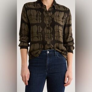 Rails Hunter Olive Watercolor Plaid Button Down Shirt - Size L NWT